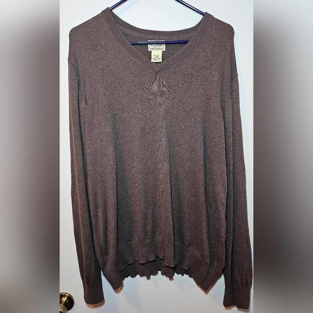 LL Bean Cotton‎ Cashmere V-Neck Sweater Pullover Brown Men's Large